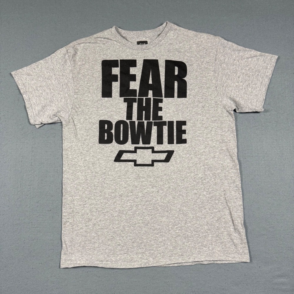 GM Chevrolet Fear The Bowtie Graphic T-Shirt Mens Large Gray Racing Chevy Tee